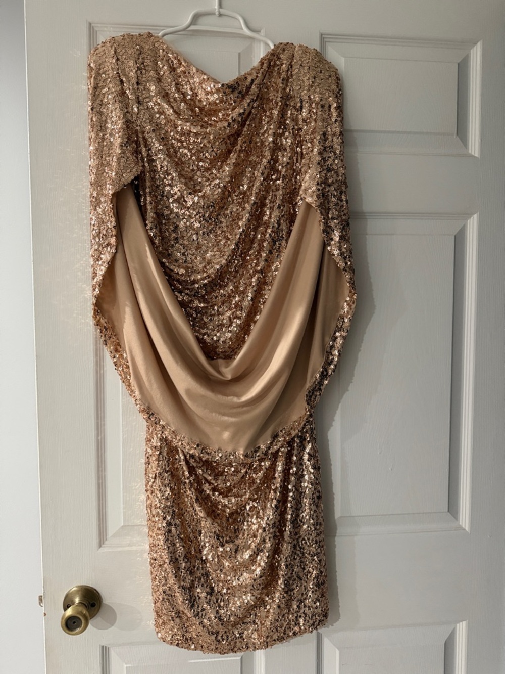 Gold Sequin Draped Cocktail Dress